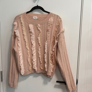 debut Light Blush Ruffle Cable-Knit Sweater